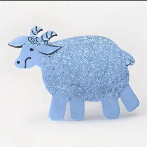 Vintage Pewter Sheep Brooch Pin signed JN Curly Hair Horns Farm Country